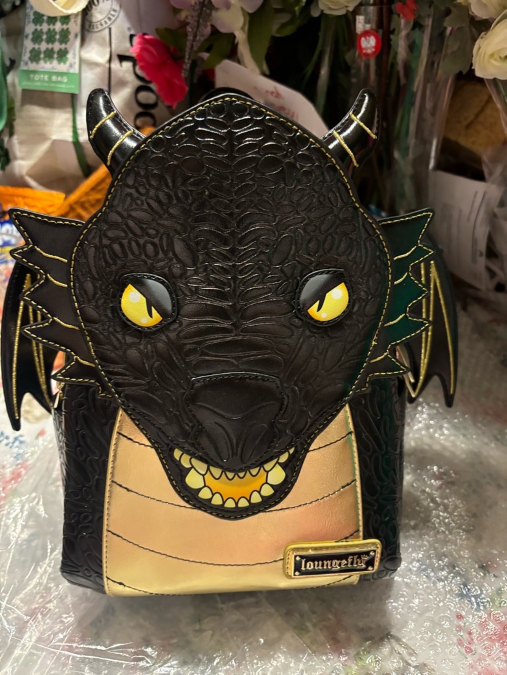 Loungefly Black and Yellow Dragon Mini Backpack